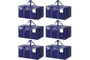 6 Pack Extra Heavy Duty Large Moving Bags with Strong Zipper & Comfortable Handles, Sturdy & Durable Clothes Storage Bags Totes Bins, Blue Packing Moving Boxes for College Supplies, Dark Blue