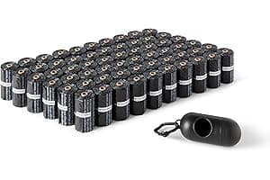 Amazon Basics Dog Poop Leak Proof Bags with Dispenser and Leash Clip, Unscented, 13" x 9", 900 Count (60 Rolls)