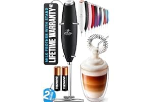 Zulay Kitchen Powerful Milk Frother Wand With Duracell Batteries - Ultra Fast Handheld Drink Mixer - Electric Whisk Foam Maker for Coffee, Lattes, Cappuccino & Matcha - Z1 Motor - Black
