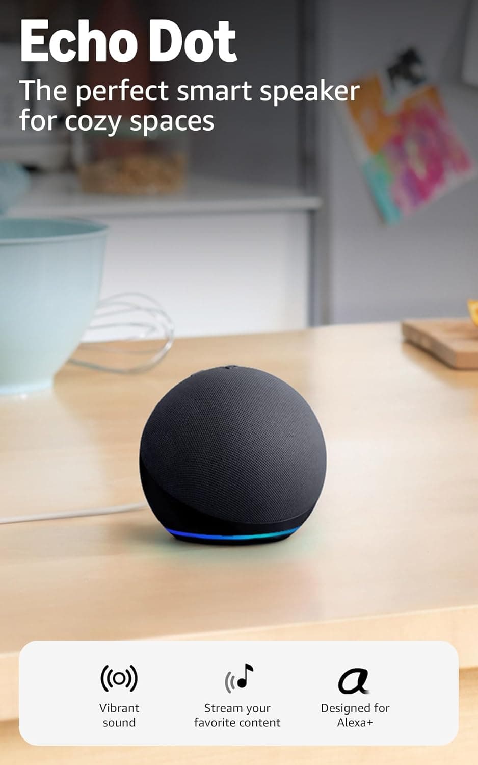 Amazon Echo Dot (newest model) - Vibrant sounding speaker, Designed for Alexa+, Great for bedrooms, dining rooms and offices, Charcoal