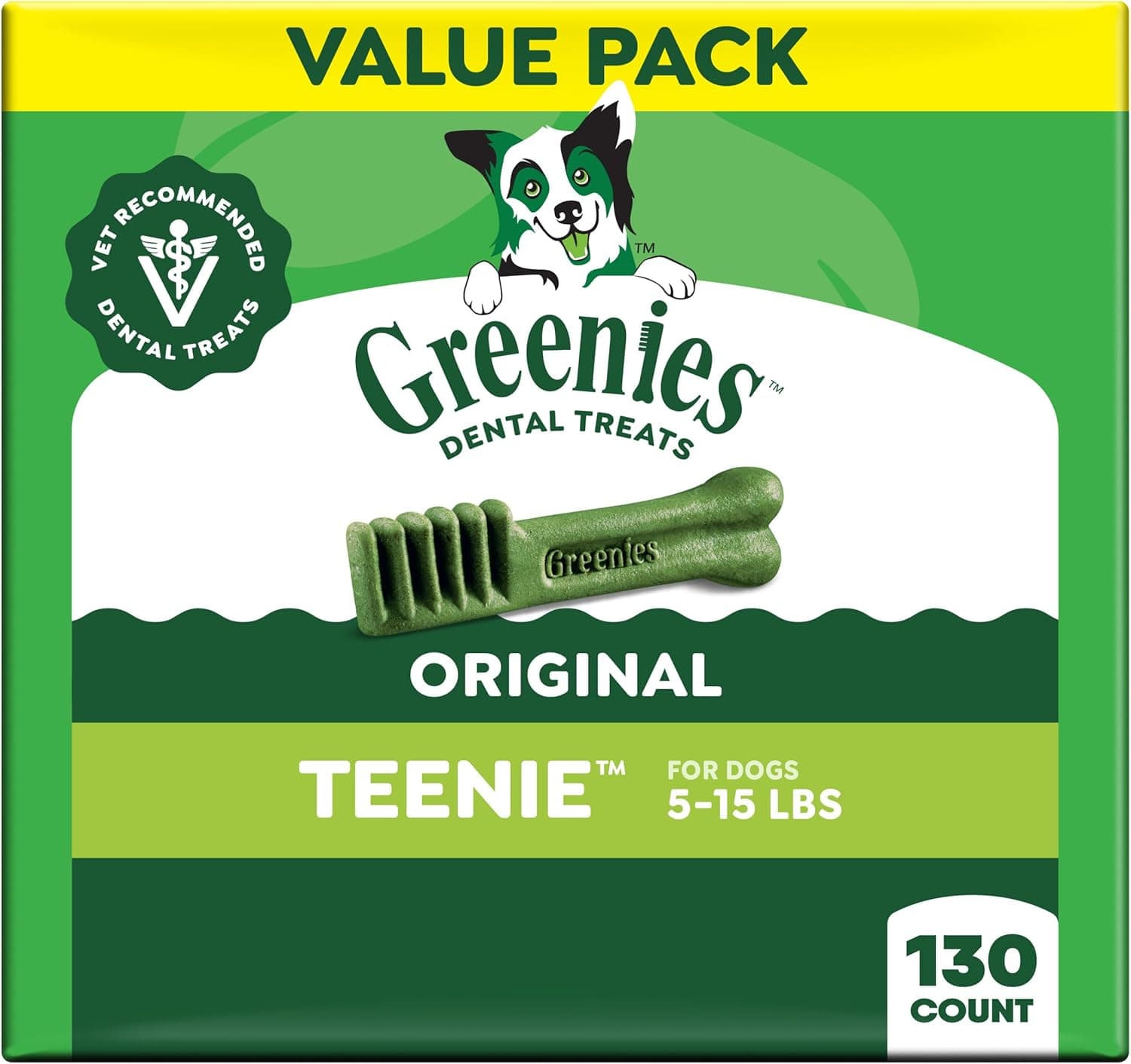 Greenies Veterinarian-Recommended Adult Natural Dental Dog Treats Teenie Size, Dog Dental Chews, Original Flavor, 36 oz. Pack, 130 Count