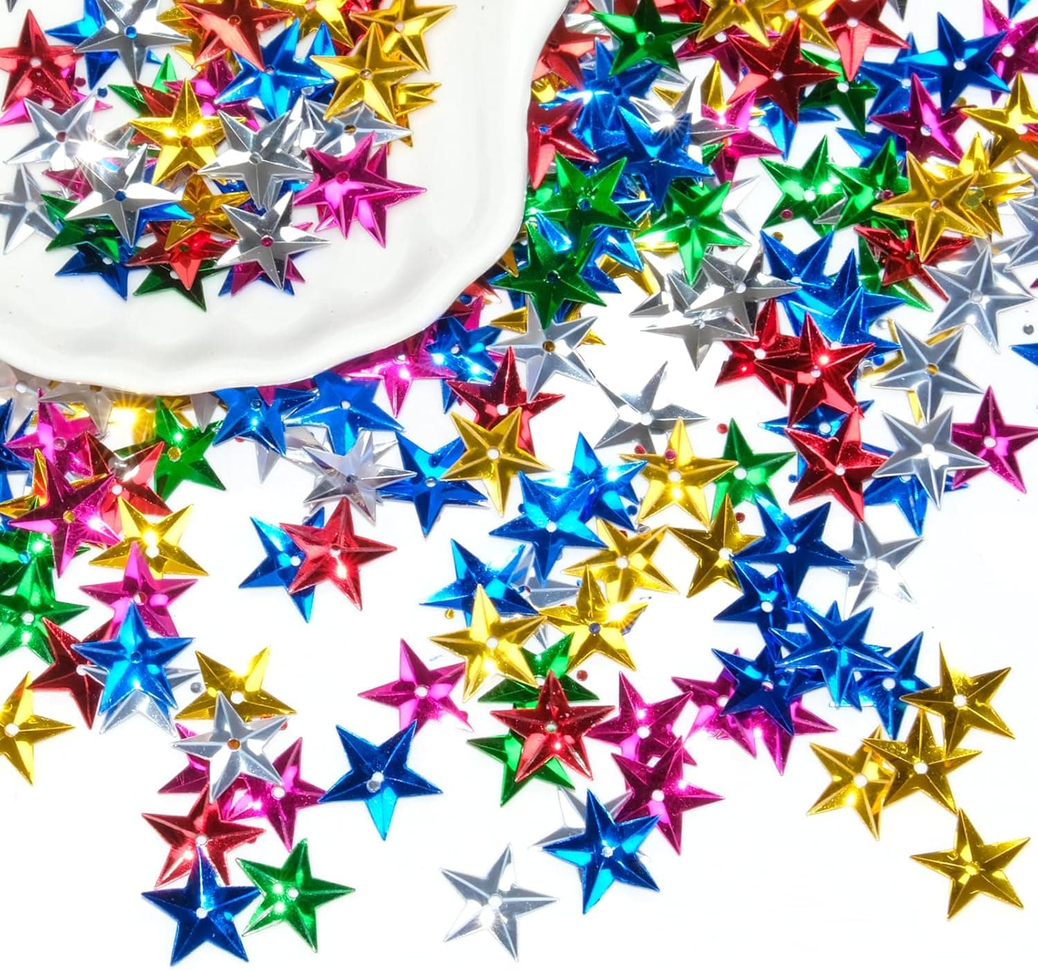 3.5oz Star Sequins for Crafts,15mm Loose Glitter Sequins for Sewing,Embroidery Iridescent Spangles for Decorations,Wedding,Art DIY(Mixed Color)